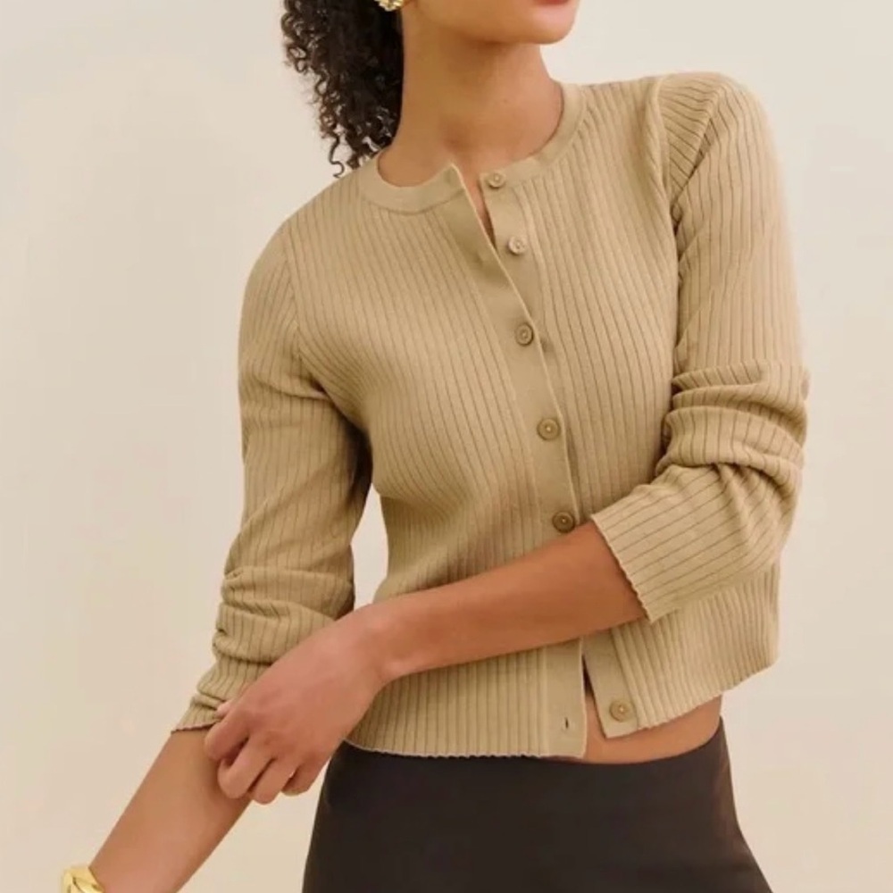 REFORMATION Joanne Cotton Cardigan In Bear NEW